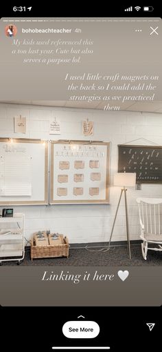 a room with two chairs and a chalkboard on the wall that says, thinking it here see more