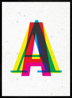 the letter a is made up of multicolored letters on white paper with black frame