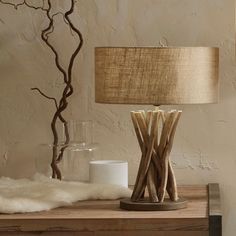 Charming Natural Driftwood Table Lamp – Rustic Elegance & Organic Design - Decor interiors Natural Lamp, Jute Shades, Outdoor Vibes, Wooden Lamp Base, Bring The Outdoors Inside, Lamp Inspired, Driftwood Table, Rustic Table Lamps, Unique Lamp