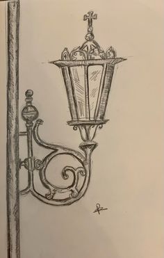 a drawing of a lamp post and street light