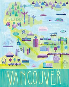 an illustrated map of vancouver, canada