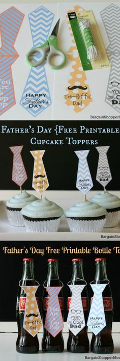 father's day free printable cupcake toppers with ties and bottle tops