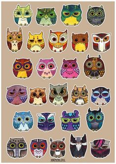 an image of many owls with different colors