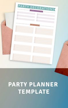 party planner template with envelopes and paper