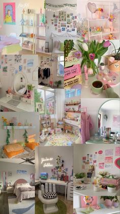 a collage of photos with many different things in the room and on the wall