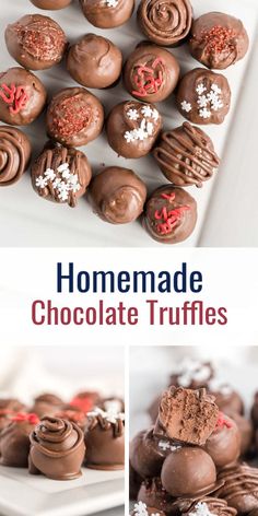 homemade chocolate truffles with white and red sprinkles in the middle