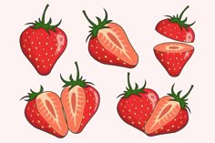 four strawberries are arranged in the shape of a heart on a pink background illustration