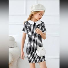 Baby Neck Print Dress Keyhole In The Back Classic Style Size 10y Baby Boy T Shirt, Pencil Skirt Casual, Shein Kids, Paris Outfits, Shein Dress, Teenage Fashion Outfits, Black & White, Fashion Kids