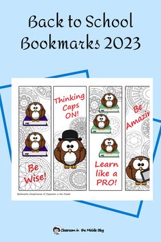 back to school bookmarks with owls and the words, thinking caps on be wise