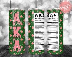 two green cans with pink stars and the words aa kaa nutrition fact on them