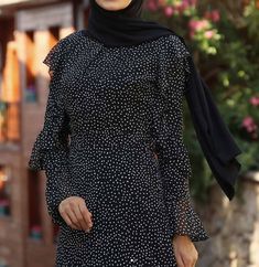 Polka Dot Chiffon Summer Dress black white flair Flair Sleeves, Chiffon Summer Dress, Business Tops, Summer Favorites, Polka Dot Pattern, Modest Fashion, Summer Dress, Polka Dot, Polka Dots