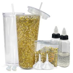 the contents of a blender are shown in front of it's bottles and containers