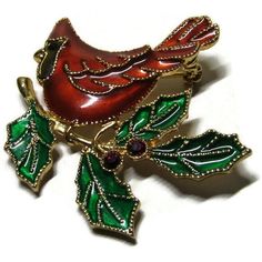 "Vtg Christmas Brooch Enameled Red Cadinal Bird Green Ivy Gold Tone Rhinestone 1.75\" Length" Red Vintage Jewelry For Holidays, Vintage Red Jewelry For Holidays, Vintage Red Jewelry For Christmas, Vintage Red Pins As Gift, Vintage Red Pins For Gift, Formal Christmas Brooch Jewelry, Red Enamel Pin As Gift, Vintage Red Pins For Gifts, Red Enamel Pin For Gift