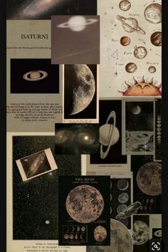 a collage of pictures with planets and stars on them, including the sun, saturn,