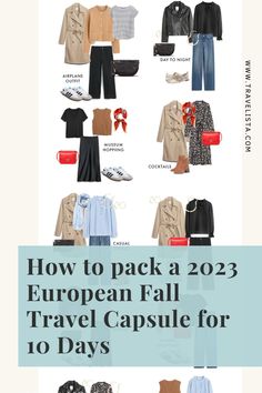 City Travel Capsule Wardrobe, European Spring Capsule Wardrobe, Capsule Wardrobe Trip To Europe, Packing For Fall In Italy, 10 Day Capsule Wardrobe Fall, Autumn Travel Capsule Japan, European Packing List Fall, 4 Day Travel Outfits Capsule Wardrobe, Travel Capsule Wardrobe Fall Paris