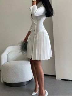 Blazer Dress Outfits Classy, Blazer Gown, Female Senator Wears, Blazer Dress Outfits, Blazer Dresses, Senator Wears, Classy Short Dresses, Dress With Pleats, Crop Top Dress