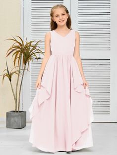 This Fantastic Chiffon Junior Bridesmaid Dress is designed with elegant chiffon fabric, which ensures it is lightweight and comfortable for young wearers. It is also made to be wrinkle-resistant, making it a great option for extended wear occasions like weddings or formal events. Junior Bridesmaids, Orange Orchid, White Wisteria, Blush Bridesmaids, Junior Bridesmaid Dress, Dress With Ruffles, Bridesmaids Dress, Junior Bridesmaid Dresses, Junior Bridesmaid