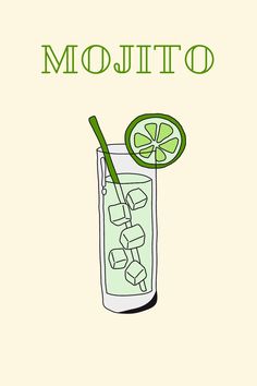 an illustration of a mojito cocktail with lime