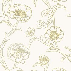 a drawing of flowers on a white background with gold foiled lines in the middle