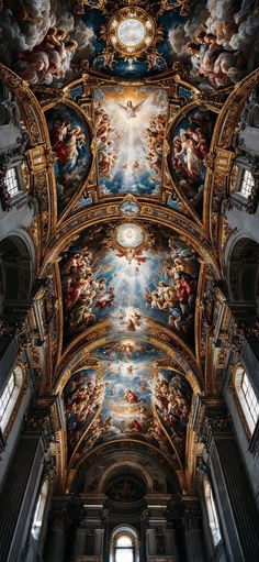 an ornate ceiling with paintings on it