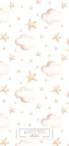 watercolor stars and clouds on white background