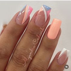 Square Nails With Lines, Nails With Lines, French Manicure Acrylic Nails, Romantic Nails, Gel Nail Art Designs, Gel Acrylic Nails, Fancy Nails Designs, Blue Nail, Long Square Acrylic Nails