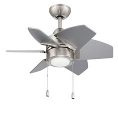 a ceiling fan that has two blades attached to it