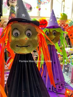 a group of halloween decorations with faces on them