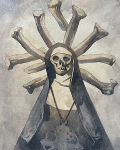 a painting of a woman with skulls on her head