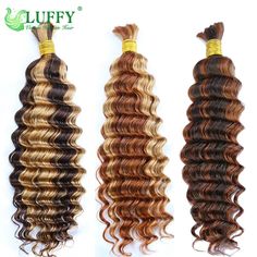 Piano Color Deep Wave Human Hair Bulk For Braiding Hair Extension Crochet Braids Hair Texture: Deep Wave Length: 12-26inch Available Hair Material: 100% Human Hair Weight: 100 grams/pc Hair Color: #4/27, #4/30, #27/30, #4, #27. If u need other colors, pls make note or send us message. Suggest: 2 or 3 bundles for full head Feature: Hair can be straightened and curled, can be dyed bleached Life Time: Last more than 12 months Advantage: No Tangle, No Shedding, Healthy Shiny Luster, Soft Shipping: S Colour 27 French Curl Braids, Blonde Human Hair Braids, Ocean Deep Wave Ponytail, Wavy Human Braiding Hair, Chrochet Human Hair, Colored Braids, Braid In Hair Extensions, Crochet Braids Hairstyles, Textured Waves