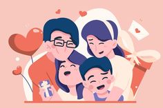 an illustration of a family celebrating valentine's day