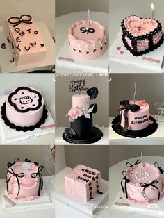 a series of photos showing different types of cakes