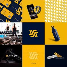 various logos and business cards designed to look like gym equipment