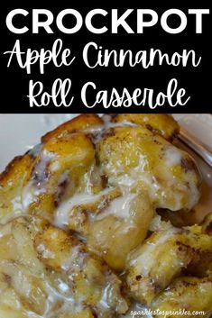 crockpot apple cinnamon roll casserole on a plate