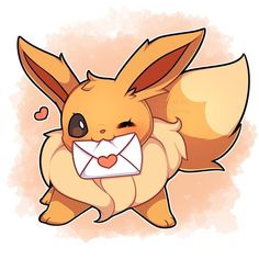 a cute little pikachu with an envelope in it's mouth and eyes