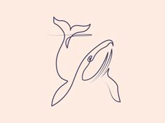 a drawing of a whale with a fish in it's mouth, on a pink background