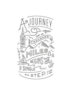 a drawing of the words journey are in black and white