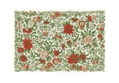 an image of a red and green flowered pattern on white paper, with small flowers all over it