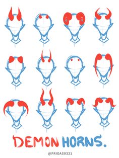 an image of demon horns drawn in blue and red ink on a white paper with the words demon horns written below it