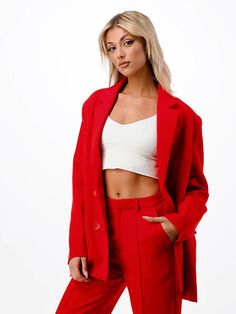 This red wide leg pantsuit screams luxury and class. Featuring a sophisticated silhouette and tasteful pocket detail, this pant suit is perfect for any special occasion. The vibrant red color and delightful fabric blend make it a timeless piece that you'll love for years to come. If you're looking to add a touch of class to your wardrobe, this is the statement piece for you. Wide leg style Pant 33"Inseam Pocket detail Inseam Pocket, Style Pant, Pant Suit, Pocket Detail, Vibrant Red, Timeless Pieces, Red Color, Red Leather Jacket, Double Breasted