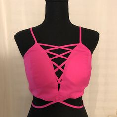 Brand New Hot-Pink Miss Avenue Crop Top. Size M. Front Crisscross Straps. Elastic Back. Spaghetti Adjustable Straps. Zipper On The Back. 98% Polyester And 2% Spandex. Pink V-neck Crop Top For Summer, Pink Crop Top For Spring Party, Pink V-neck Crop Top For Beach, Summer Tops With Straps And Cross Back, Crisscross Straps Crop Top For Night Out, Summer Cross Back Tops For Night Out, Crisscross Back Crop Top For Night Out, Pink Fitted Strappy Top, Summer Crop Top With Cross Back Straps