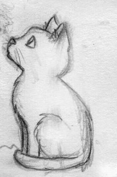 a drawing of a cat sitting on the ground looking up at something in the sky