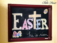 a chalkboard with the words easter written on it