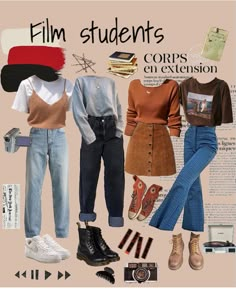 Filmmaker Aesthetic Outfit, Student Casual Outfits, Film School Aesthetic Outfit, 90s Film Outfits, Film School Outfits, 90s Autumn Outfit, Art Students Outfit, Film Major Outfit, Casual Gen Z Outfits