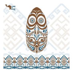 an image of a mask on a white background with blue and brown patterns around it