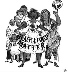 a black and white drawing of people holding up a sign that says back iv've matter