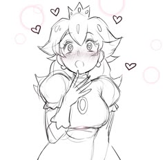 a drawing of a princess with hearts around her