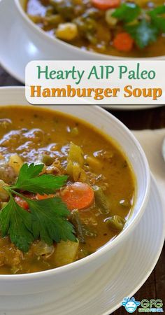 two bowls of hearty alp paleo hamburger soup