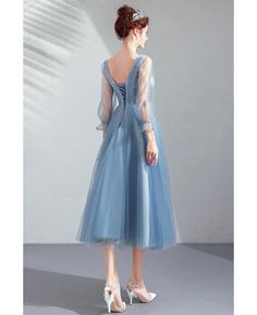 Buy Pretty Dusty Blue Tea Length Party Dress With Long Sleeves Lace at wholesale price online. Free shipping and pro custom service since 2009. Light Blue Knee-length Dress For Banquets, Blue A-line Evening Dress For Spring, Blue Spring Banquet Dress, Elegant Light Blue Dress For Party Season, Elegant Light Blue Dresses For Party Season, Elegant Light Blue Party Season Dresses, Light Blue Long Sleeve Dress For Prom, Light Blue Evening Dress For Spring Banquet, Spring Banquet Light Blue Evening Dress