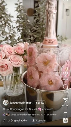 Champagne Floral Centerpiece, Flowers And Prosecco, French Countryside Bridal Shower Ideas, Bridal Shower Table Settings Ideas, Dusty Pink Bridal Shower Ideas, Pink Floral Bridal Shower Decor, Petals And Pearls Theme, Petals And Prosecco Theme Bridal, Light Pink Bridal Shower Ideas